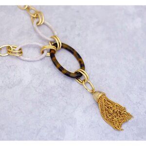 33 inch, Vintage Gold Tone Oval Necklace, Link Tassel Necklace - CA1